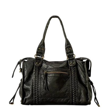 Sac à main en cuir noir avec poche zippée
