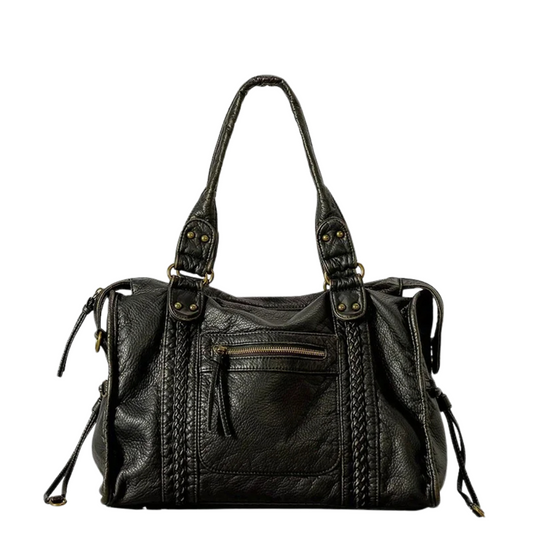 Sac à main en cuir noir avec poche zippée