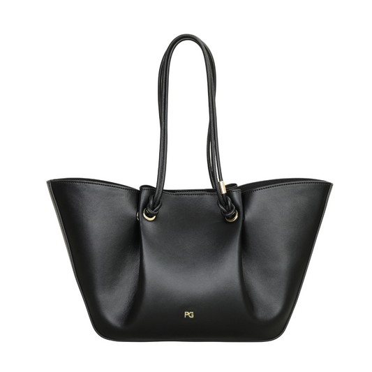 Sac cabas noir en cuir lisse – grandes anses