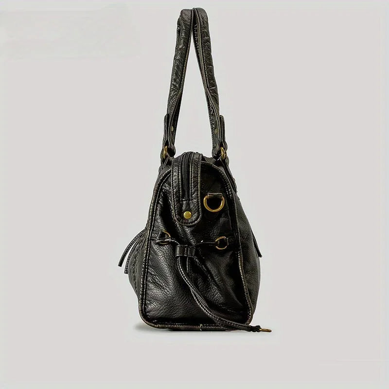 Sac à main en cuir noir avec poche zippée