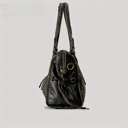 Sac à main en cuir noir avec poche zippée