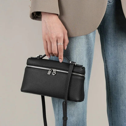 Sac bandoulière noir en cuir grainé avec fermeture éclair