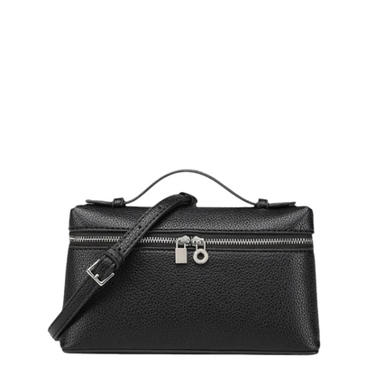 Sac bandoulière noir en cuir grainé avec fermeture éclair