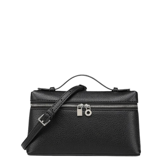 Sac bandoulière noir en cuir grainé avec fermeture éclair